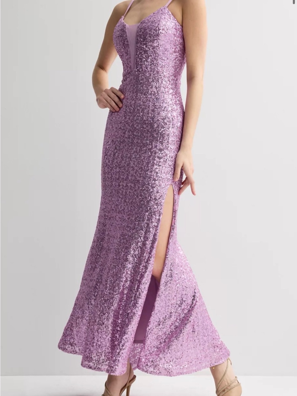 Lavender Sequin Spaghetti Strap Gown